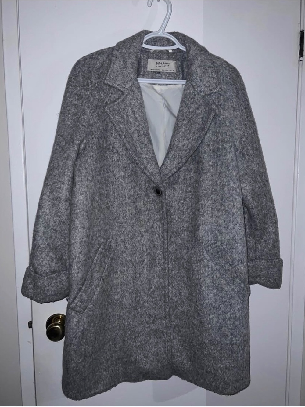 Zara Gray Textured Wool-Blend Pea Coat